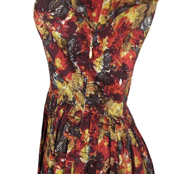 Trashy Diva by Candice‎ Gwinn Warm Watercolor orange gold pleated Dress 8 - Picture 13 of 16